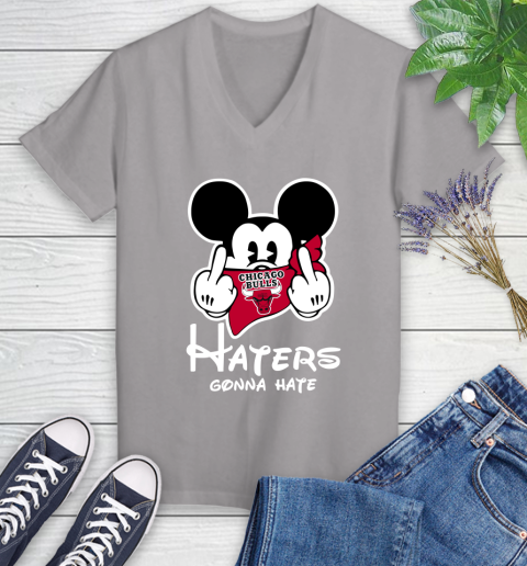 NBA Chicago Bulls Haters Gonna Hate Mickey Mouse Disney Basketball T Shirt Women's V-Neck T-Shirt 4