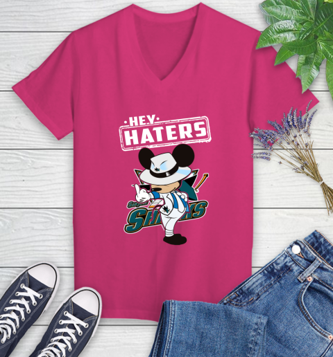 NHL Hey Haters Mickey Hockey Sports San Jose Sharks Women's V-Neck T-Shirt 9