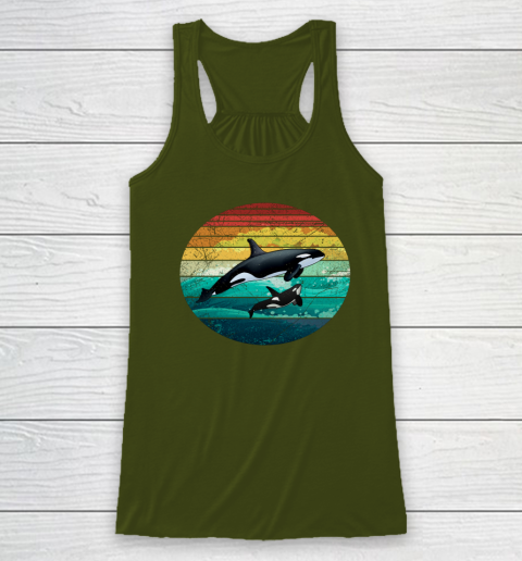 Orca Family Vintage Retro Art Killer Whale Family Racerback Tank 2