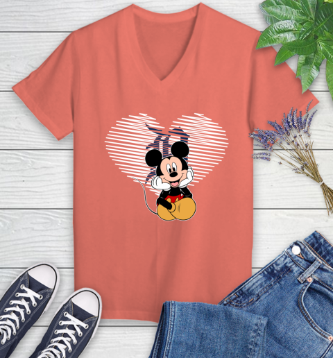 MLB Detroit Tigers The Heart Mickey Mouse Disney Baseball T Shirt_000 Women's V-Neck T-Shirt 6