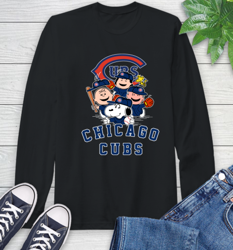 MLB Chicago Cubs Snoopy Charlie Brown Woodstock The Peanuts Movie Baseball T Shirt Long Sleeve T-Shirt