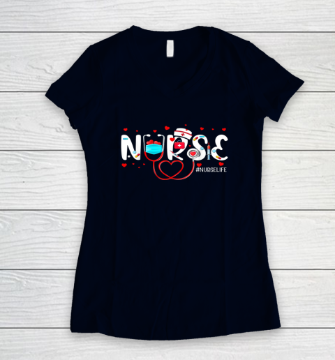 Nurse Cute Valentine's Day Valentine Heart Nurse Stethoscope Women's V-Neck T-Shirt 2