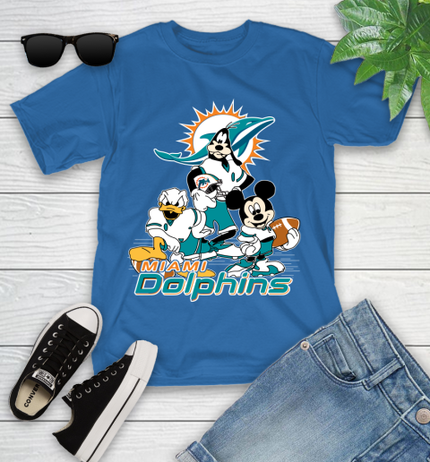 NFL Miami Dolphins Mickey Mouse Donald Duck Goofy Football Shirt Youth T-Shirt 12