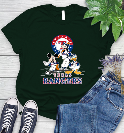 MLB Texas Rangers Mickey Mouse Donald Duck Goofy Baseball T Shirt Women's T-Shirt 6
