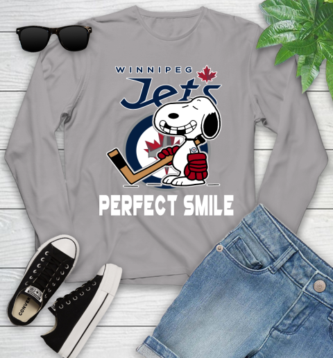 NHL Winnipeg Jets Snoopy Perfect Smile The Peanuts Movie Hockey T Shirt Youth Long Sleeve 5
