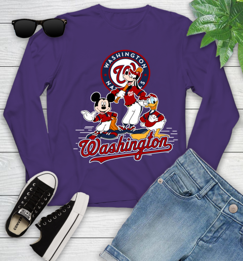 MLB Washington Nationals Mickey Mouse Donald Duck Goofy Baseball T Shirt Youth Long Sleeve 4