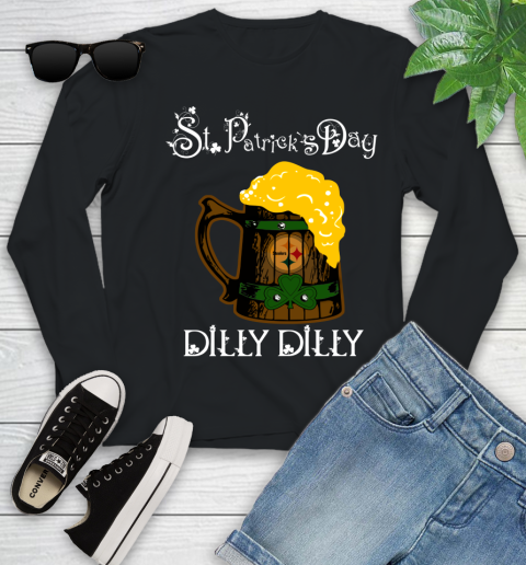 NFL Pittsburgh Steelers St Patrick's Day Dilly Dilly Beer Football Sports Youth Long Sleeve
