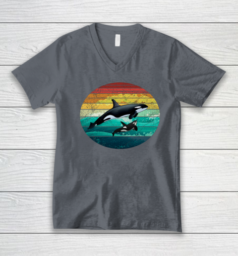 Orca Family Vintage Retro Art Killer Whale Family V-Neck T-Shirt 3