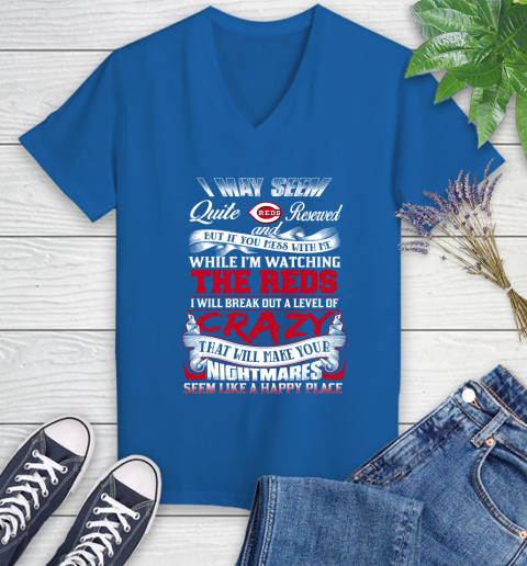 Cincinnati Reds MLB Baseball Don't Mess With Me While I'm Watching My Team Women's V-Neck T-Shirt 10