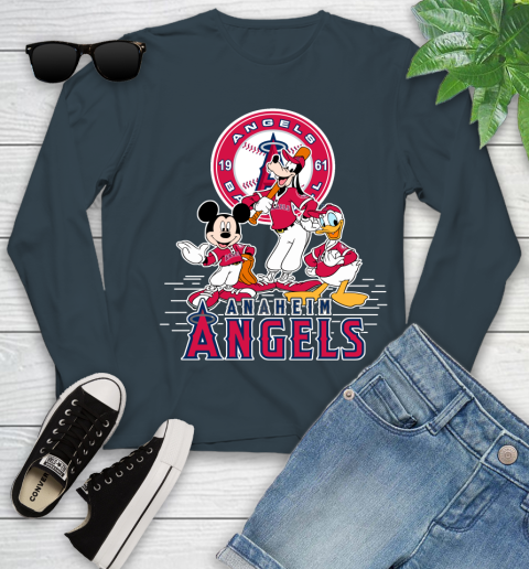 MLB Los Angeles Angels Mickey Mouse Donald Duck Goofy Baseball T Shirt Youth Long Sleeve 9