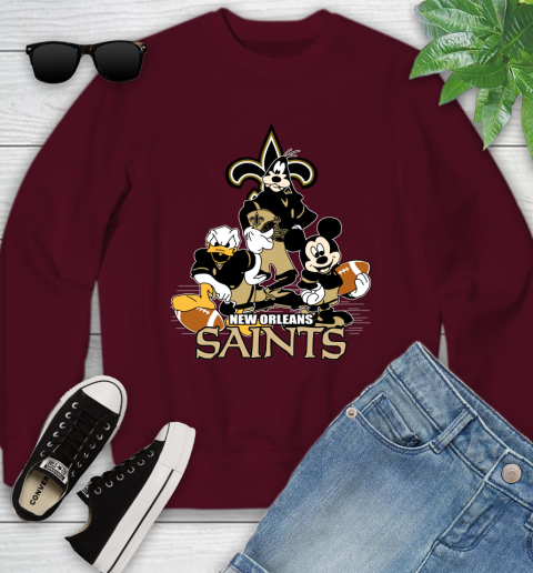 NFL New Orleans Saints Mickey Mouse Donald Duck Goofy Football Shirt Youth Sweatshirt 4