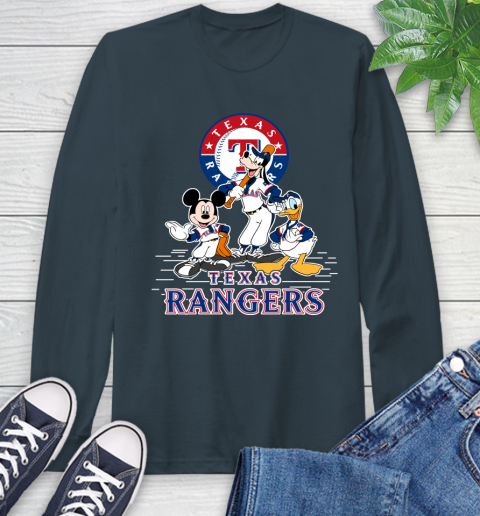 MLB Texas Rangers Mickey Mouse Donald Duck Goofy Baseball T Shirt Long Sleeve T-Shirt 9