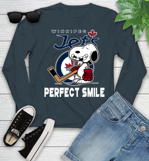 NHL Winnipeg Jets Snoopy Perfect Smile The Peanuts Movie Hockey T Shirt Youth Long Sleeve 9