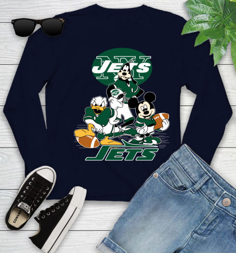 NFL New York Jets Mickey Mouse Donald Duck Goofy Football Shirt Youth Long Sleeve 2