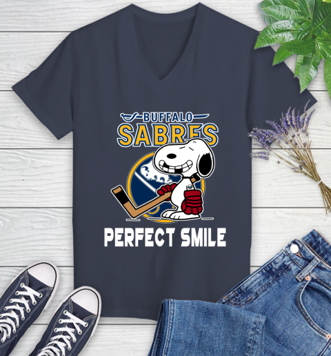 NHL Buffalo Sabres Snoopy Perfect Smile The Peanuts Movie Hockey T Shirt Women's V-Neck T-Shirt 12