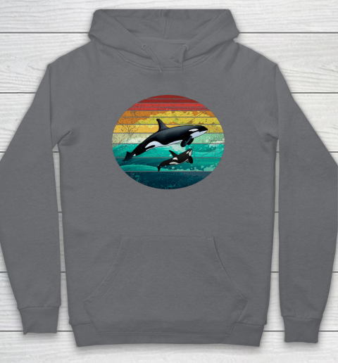 Orca Family Vintage Retro Art Killer Whale Family Hoodie 3