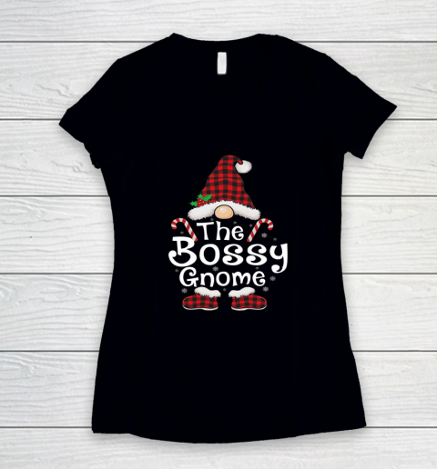 Bossy Gnome Buffalo Plaid Matching Family Christmas Women's V-Neck T-Shirt