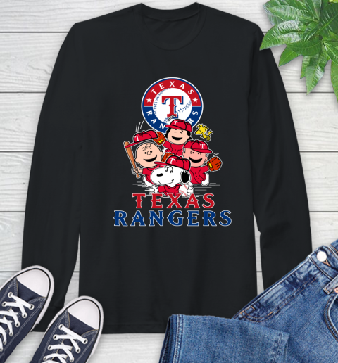 MLB Texas Rangers Snoopy Charlie Brown Woodstock The Peanuts Movie Baseball T Shirt Long Sleeve T-Shirt
