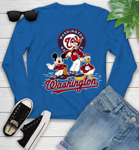 MLB Washington Nationals Mickey Mouse Donald Duck Goofy Baseball T Shirt Youth Long Sleeve 10