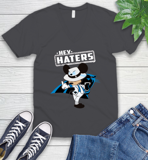 NFL Hey Haters Mickey Football Sports Carolina Panthers V-Neck T-Shirt 4