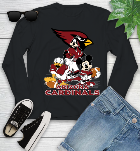 NFL Arizona Cardinals Mickey Mouse Donald Duck Goofy Football Shirt Youth Long Sleeve