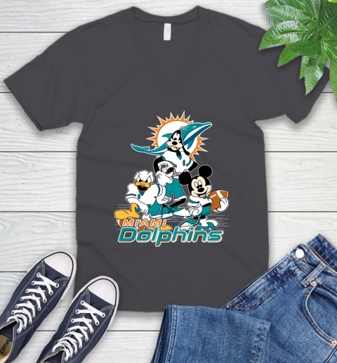NFL Miami Dolphins Mickey Mouse Donald Duck Goofy Football Shirt V-Neck T-Shirt 4