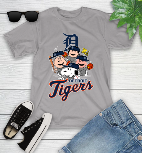 MLB Detroit Tigers Snoopy Charlie Brown Woodstock The Peanuts Movie Baseball T Shirt Youth T-Shirt 4