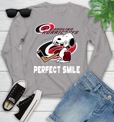 NHL Carolina Hurricanes Snoopy Perfect Smile The Peanuts Movie Hockey T Shirt Youth Long Sleeve 5