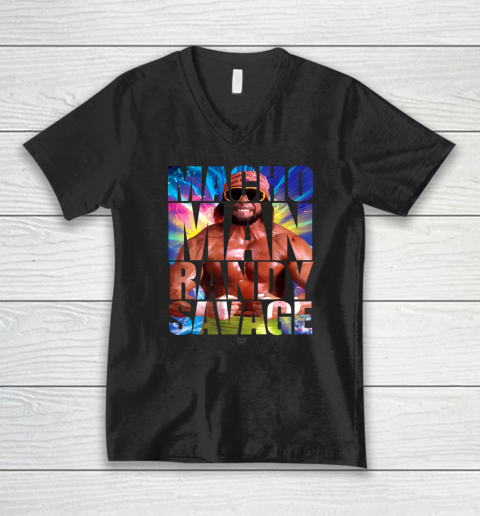Randy Macho Man Savage WWE Disco Splash V-Neck T-Shirt 7