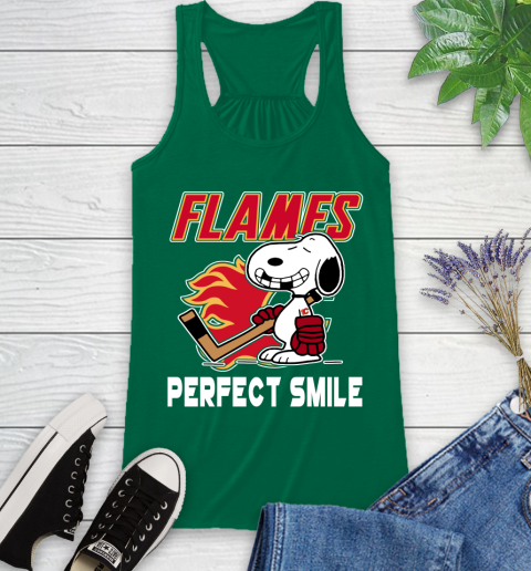 NHL Calgary Flames Snoopy Perfect Smile The Peanuts Movie Hockey T Shirt Racerback Tank 6