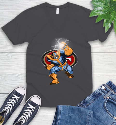 San Francisco 49ers NFL Football Thanos Avengers Infinity War Marvel V-Neck T-Shirt 4