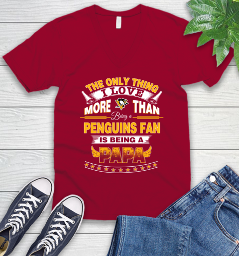 NHL The Only Thing I Love More Than Being A Pittsburgh Penguins Fan Is Being A Papa Hockey V-Neck T-Shirt 7