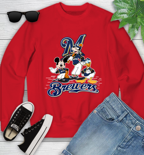 MLB Milwaukee Brewers Mickey Mouse Donald Duck Goofy Baseball T Shirt Youth Sweatshirt 8