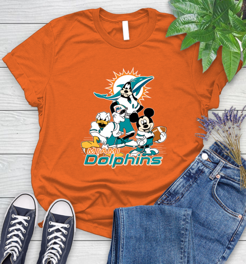 NFL Miami Dolphins Mickey Mouse Donald Duck Goofy Football Shirt Women's T-Shirt 3