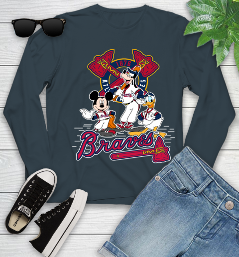 MLB Atlanta Braves Mickey Mouse Donald Duck Goofy Baseball T Shirt Youth Long Sleeve 9