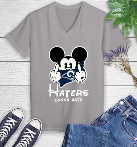 NFL Los Angeles Rams Haters Gonna Hate Mickey Mouse Disney Football T Shirt Women's V-Neck T-Shirt 4