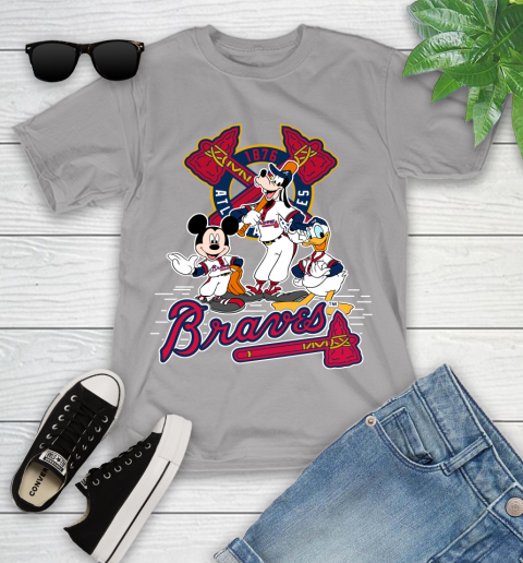 MLB Atlanta Braves Mickey Mouse Donald Duck Goofy Baseball T Shirt Youth T-Shirt 4