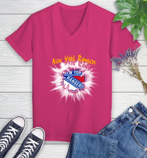 New York Rangers NHL Hockey Adoring Fan Rip Sports Women's V-Neck T-Shirt 9