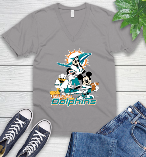 NFL Miami Dolphins Mickey Mouse Donald Duck Goofy Football Shirt V-Neck T-Shirt 3