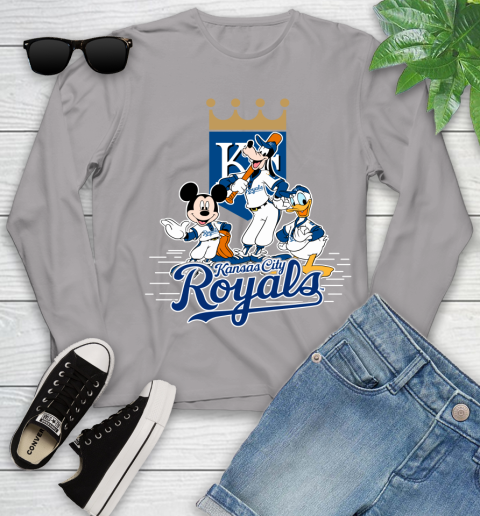MLB Kansas City Royals Mickey Mouse Donald Duck Goofy Baseball T Shirt Youth Long Sleeve 5