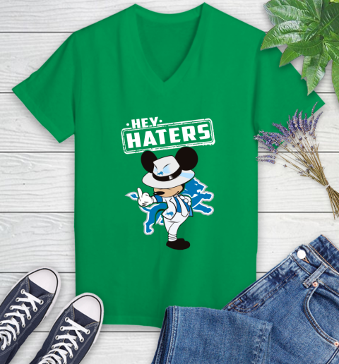 NFL Hey Haters Mickey Football Sports Detroit Lions Women's V-Neck T-Shirt 5