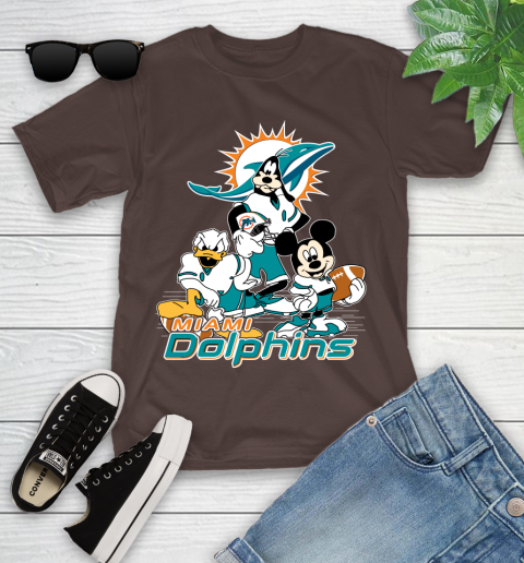 NFL Miami Dolphins Mickey Mouse Donald Duck Goofy Football Shirt Youth T-Shirt 7