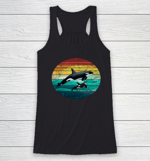 Orca Family Vintage Retro Art Killer Whale Family Racerback Tank