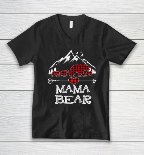 Mama Bear Shirt Red Buffalo Plaid Mama Bear Pajama V-Neck T-Shirt