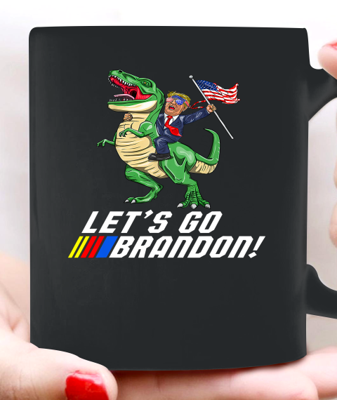 Let's go Brandon Trump on T Rex Dinosaur With American Flag Ceramic Mug 11oz