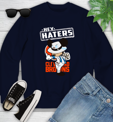 NFL Hey Haters Mickey Football Sports Cleveland Browns Youth Sweatshirt 2