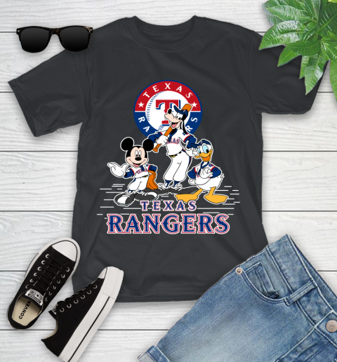 MLB Texas Rangers Mickey Mouse Donald Duck Goofy Baseball T Shirt Youth T-Shirt