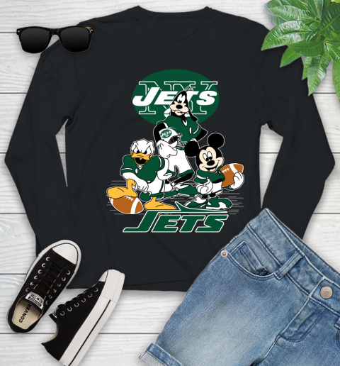 NFL New York Jets Mickey Mouse Donald Duck Goofy Football Shirt Youth Long Sleeve