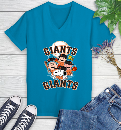 MLB San Francisco Giants Snoopy Charlie Brown Woodstock The Peanuts Movie Baseball T Shirt_000 Women's V-Neck T-Shirt 7