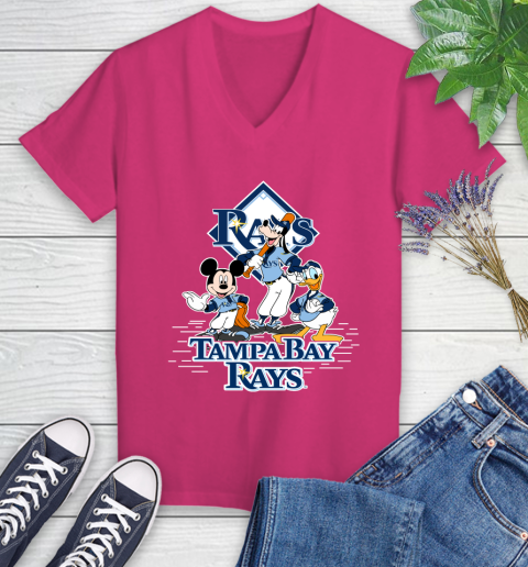 MLB Tampa Bay Rays Mickey Mouse Donald Duck Goofy Baseball T Shirt Women's V-Neck T-Shirt 9